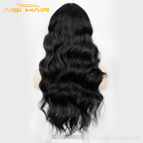 Aisi Hair Wholesale Prices Fiber Display Small Lace Long Black Body Wave For Women Synthetic Extensions Hair Wig
